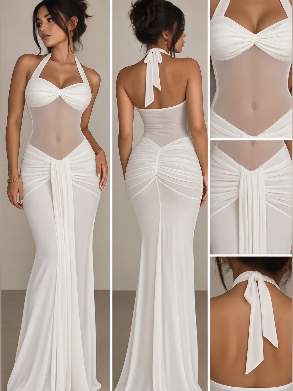 Windsor White Halter Maxi Dress with Knotted Bust
